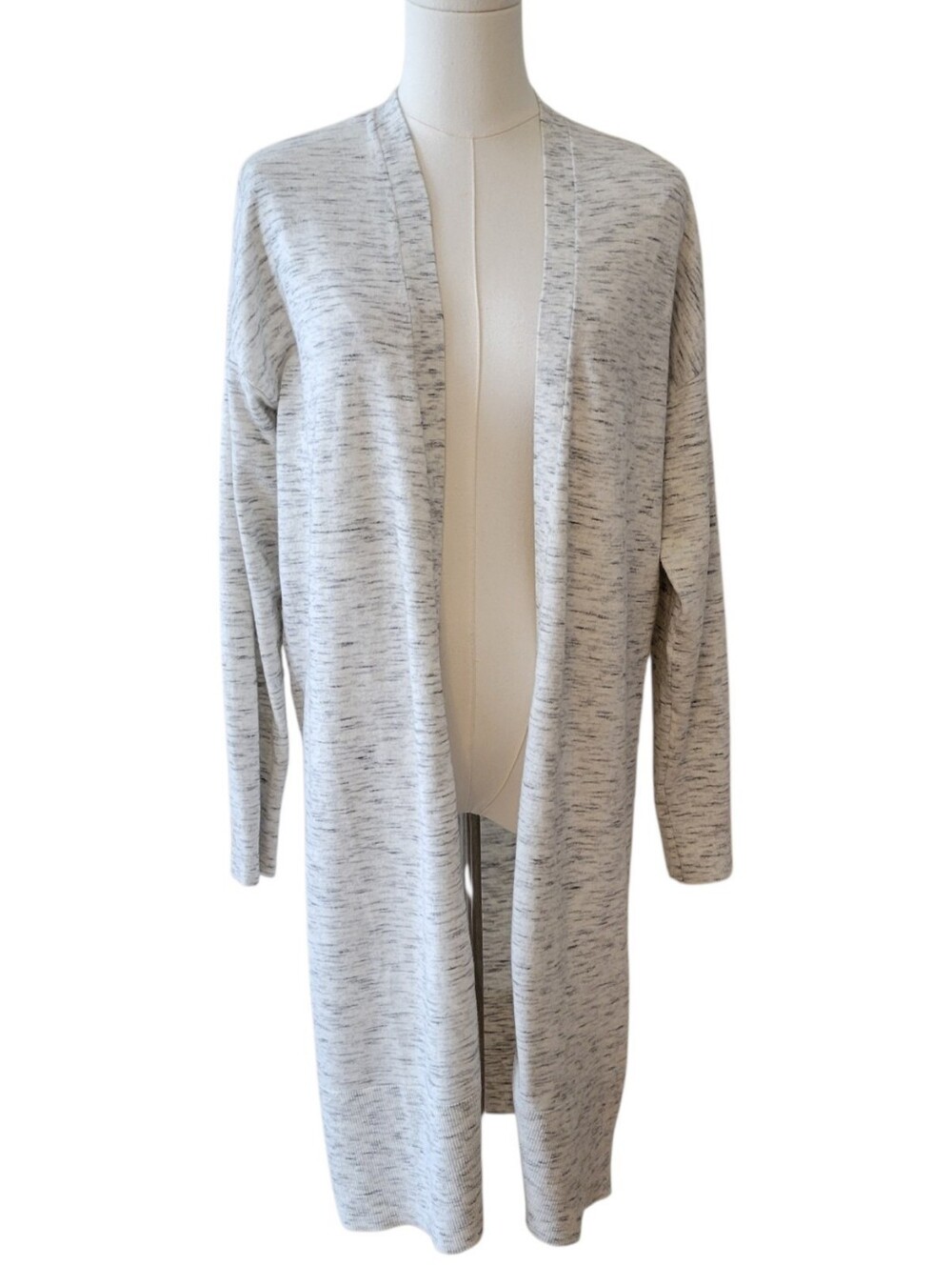 Ann Taylor Gray Heathered Long Open Cardigan Sweater Size Large